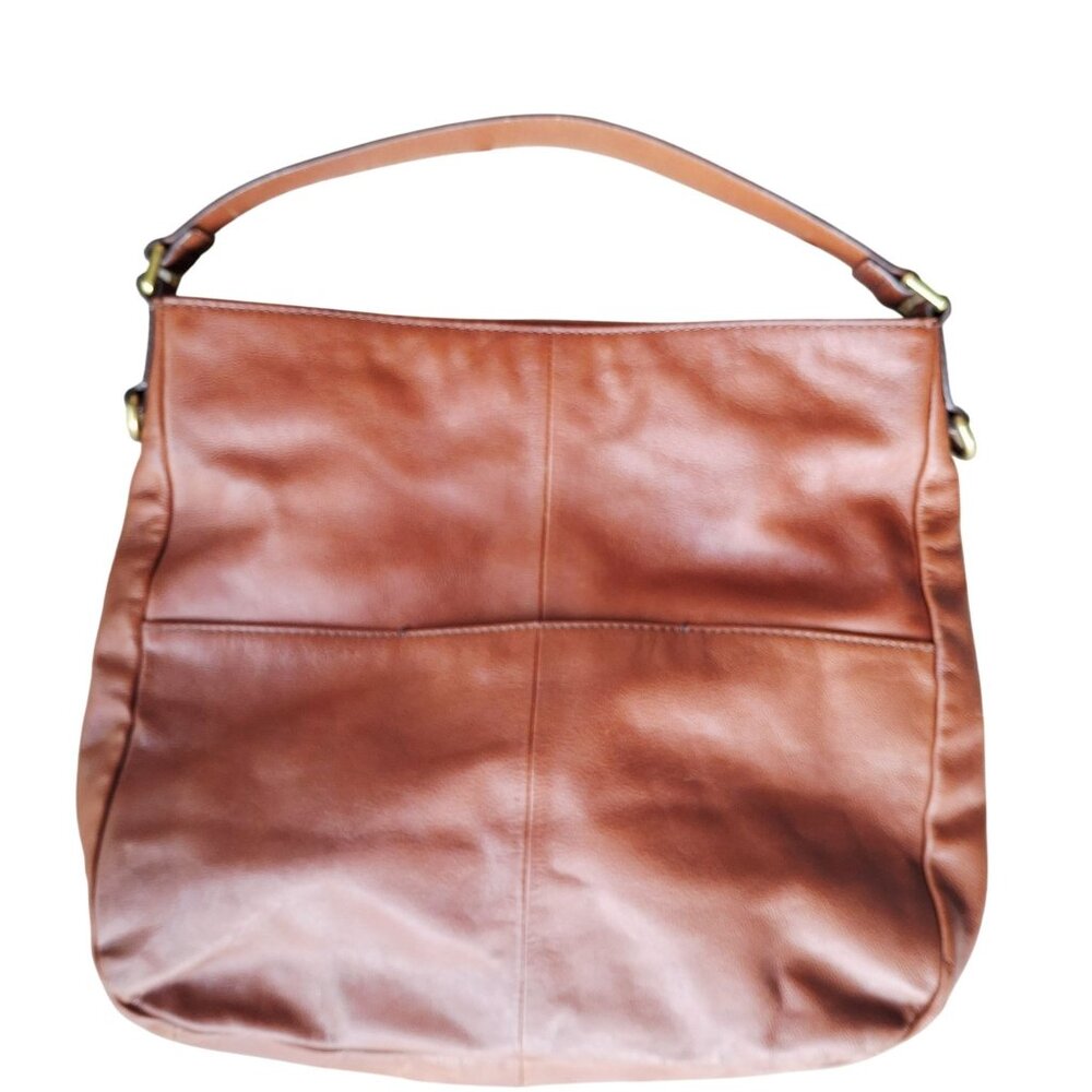 Fossil Brown Leather Shoulder Bag With Adjustable Strap & Zippered Pocket